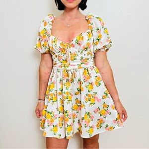 Floral puff sleeve mini dress, For Love & Lemons, size M